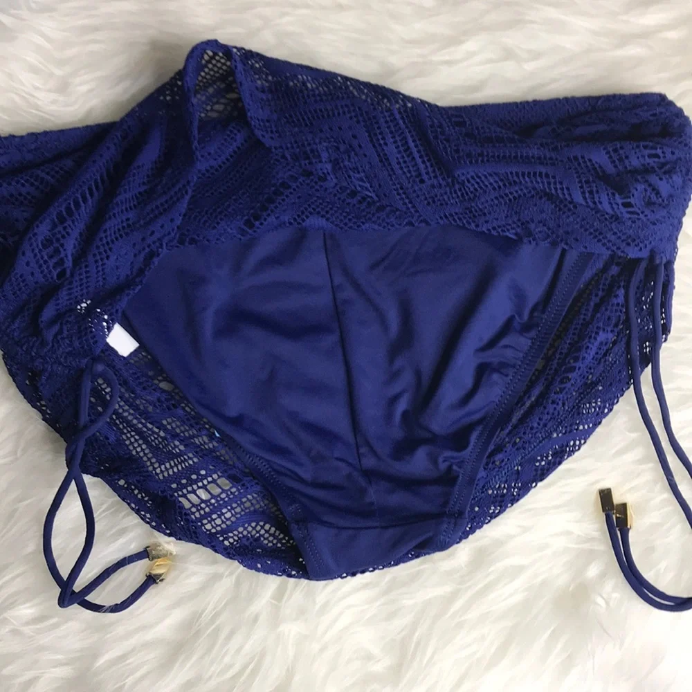 BLEAU ROD BEATTIE Blue Crochet Flyaway Ole Skirt Swim Bottom 8